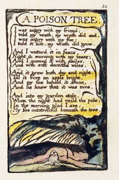 „A Poison Tree”, 50. lemez (Bentley 49) a „Songs of Innocence and of Experience”-ből (Bentley Copy L) 1789-94 (magas metszet tollal és WC-vel) alkotó: William Blake